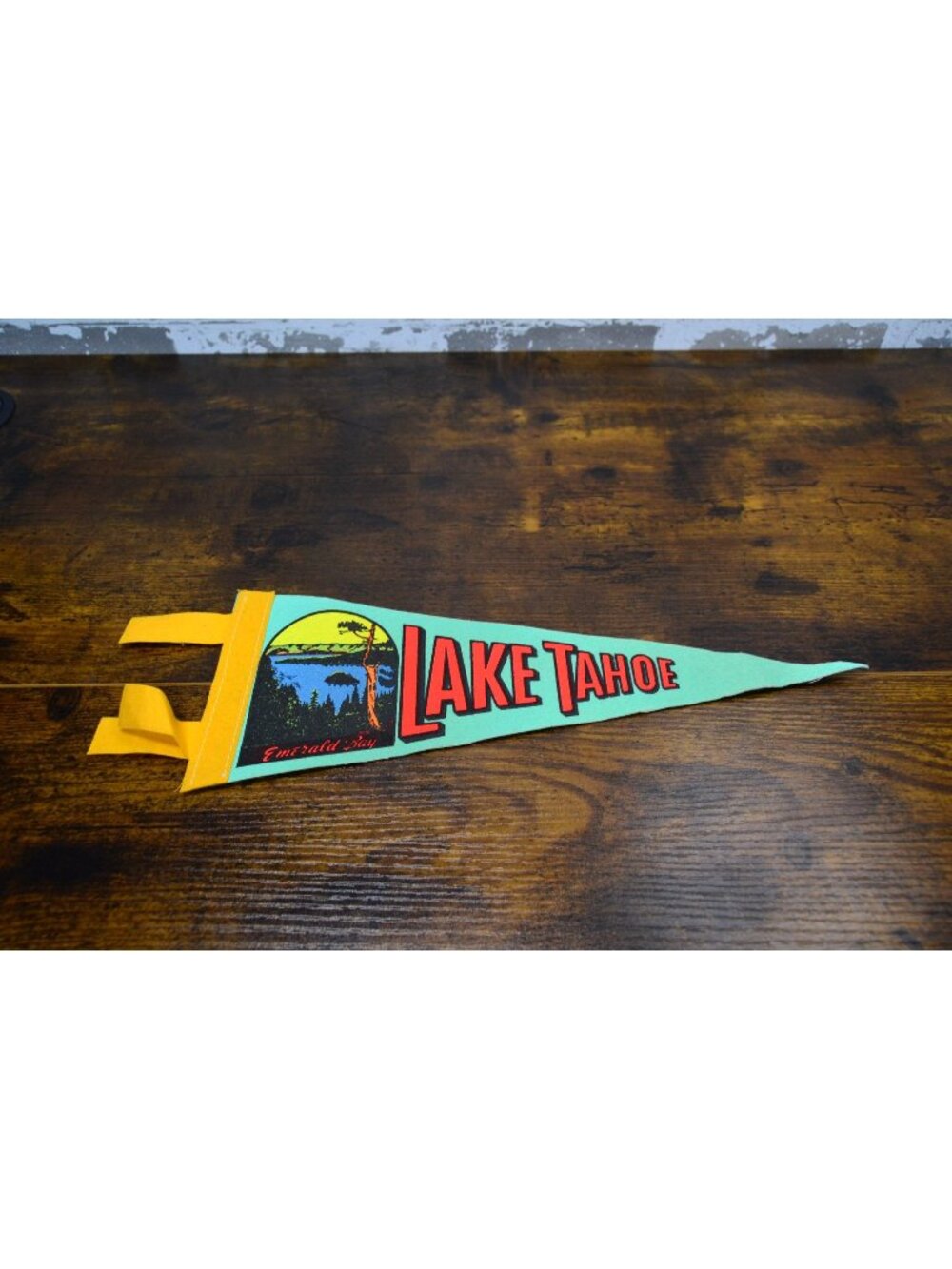 Vintage Lake Tahoe Felt Pennant With Emerald Bay Graphic Retro Souvenir 12 inche